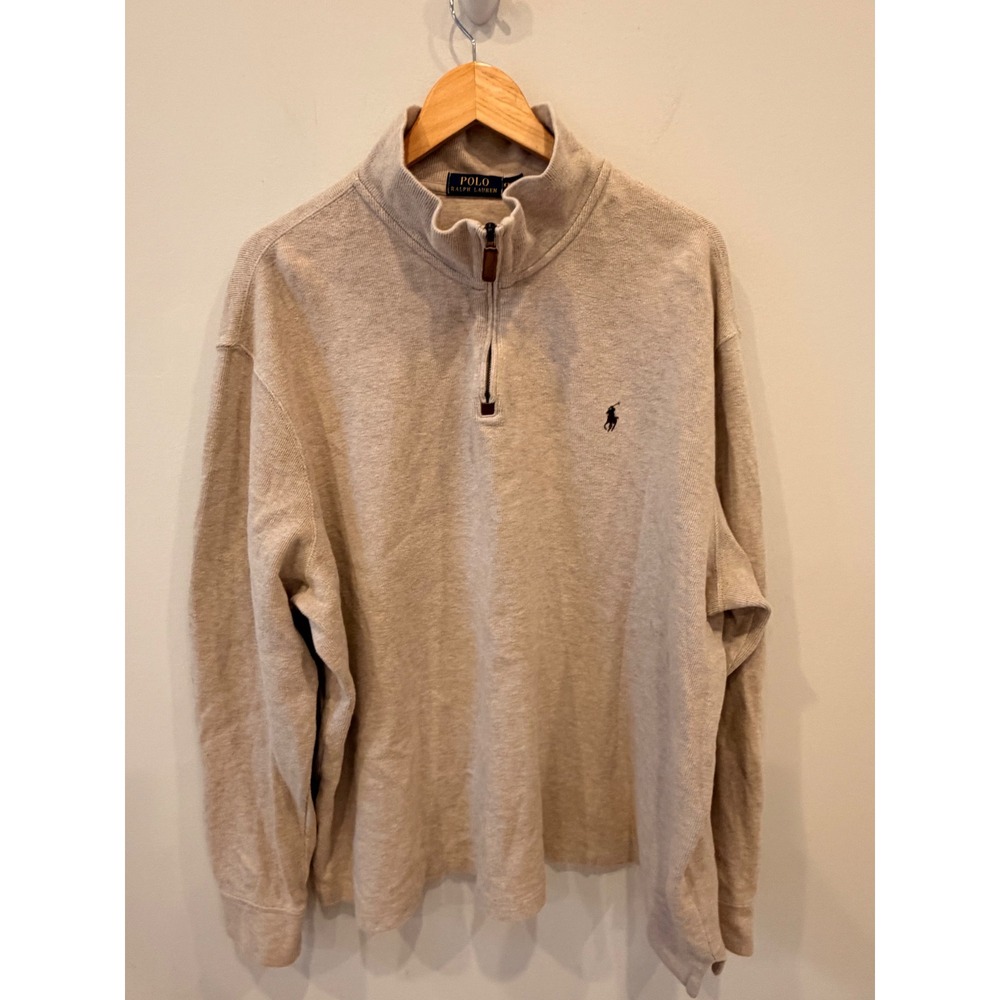 Polo Ralph Lauren Men's Beige Quarter Zip Pullover Sweater Size XXL